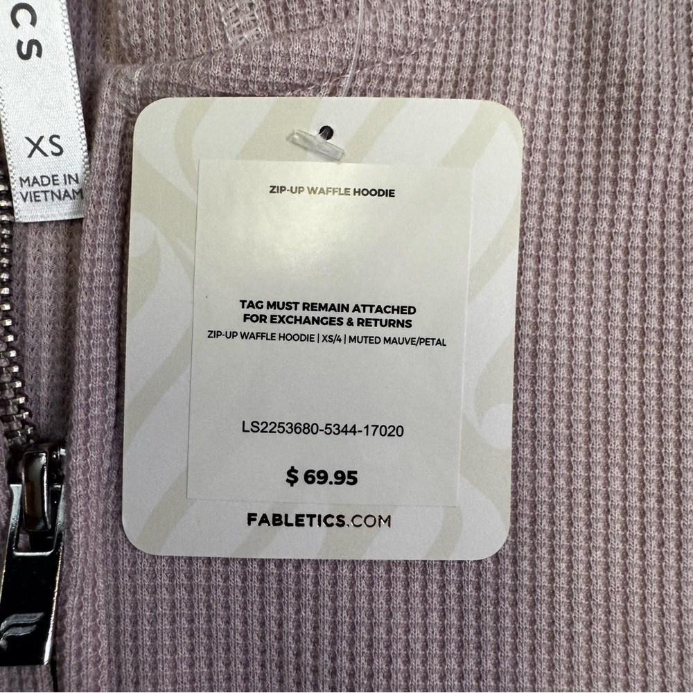 Fabletics Women's XS Zip-Up Waffle Hoodie Muted Mauve Petal Pockets Ribbed Cuffs - Picture 6 of 15
